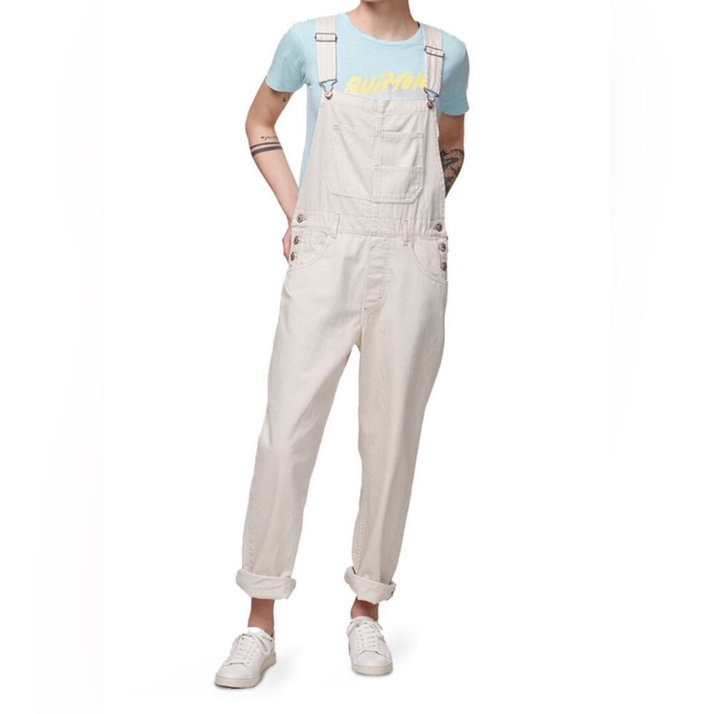 Free People Cream Denim Overalls Relaxed Fit